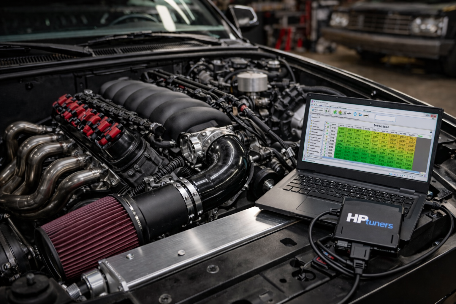 Performance car on lift