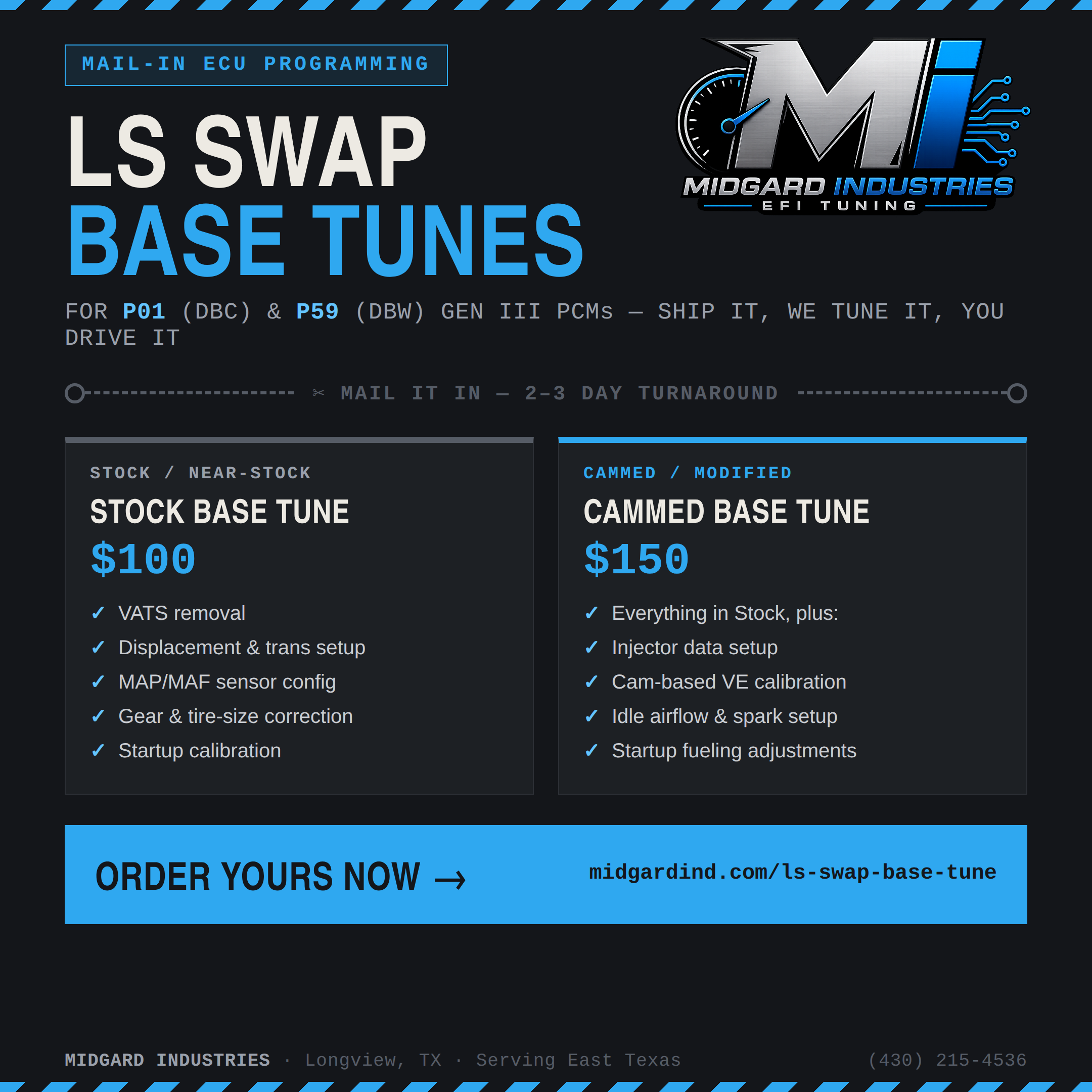 Mail-In LS Swap Base Tunes — P01 & P59 PCM Programming